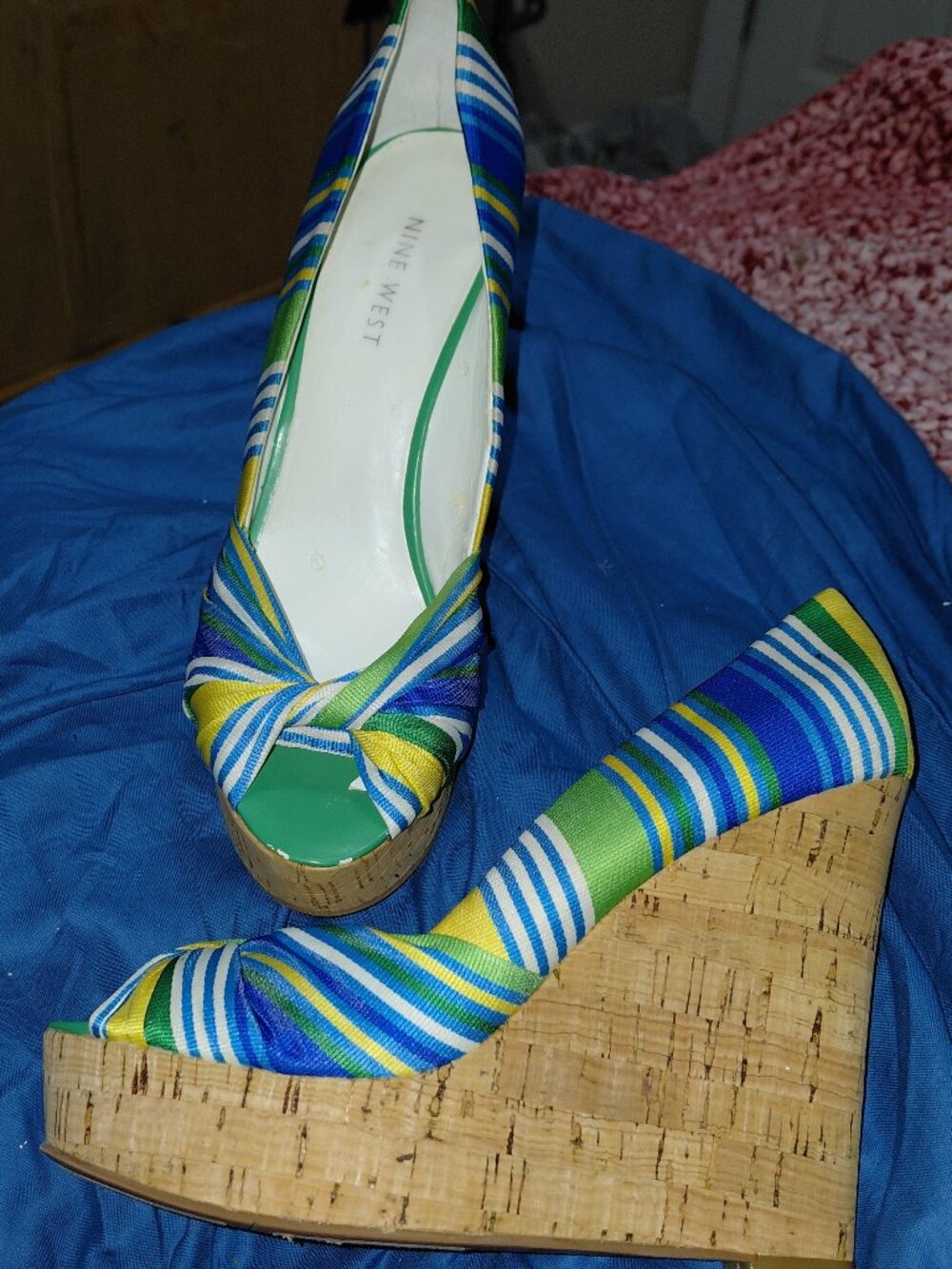 USED Nine West Striped Wedge Sandals